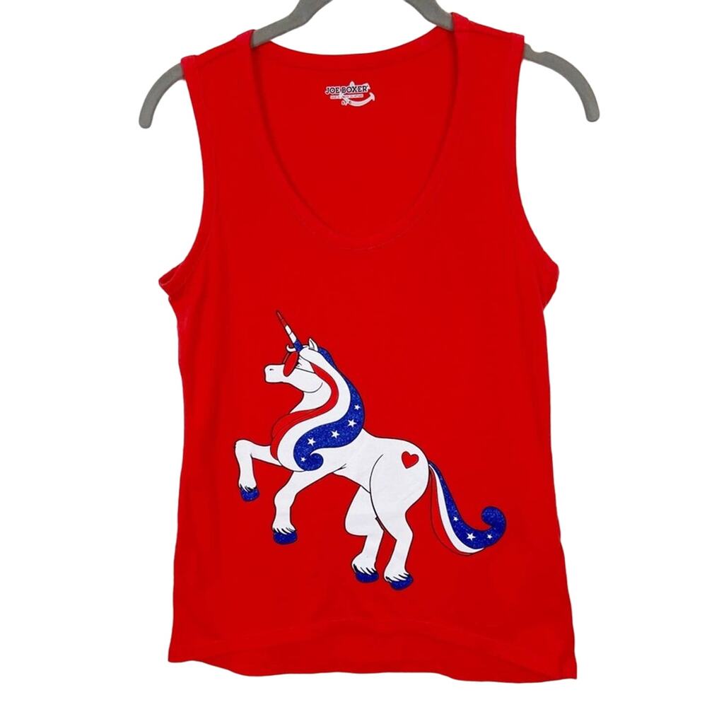 Joe Boxer Tank Top Patriotic Americana Unicorn Graphic Muscle Tank Size Small